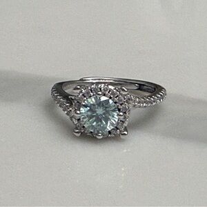 Light Blue 1ct Moissanite Ring S925 White Gold Plated Blue And White Round 6-12